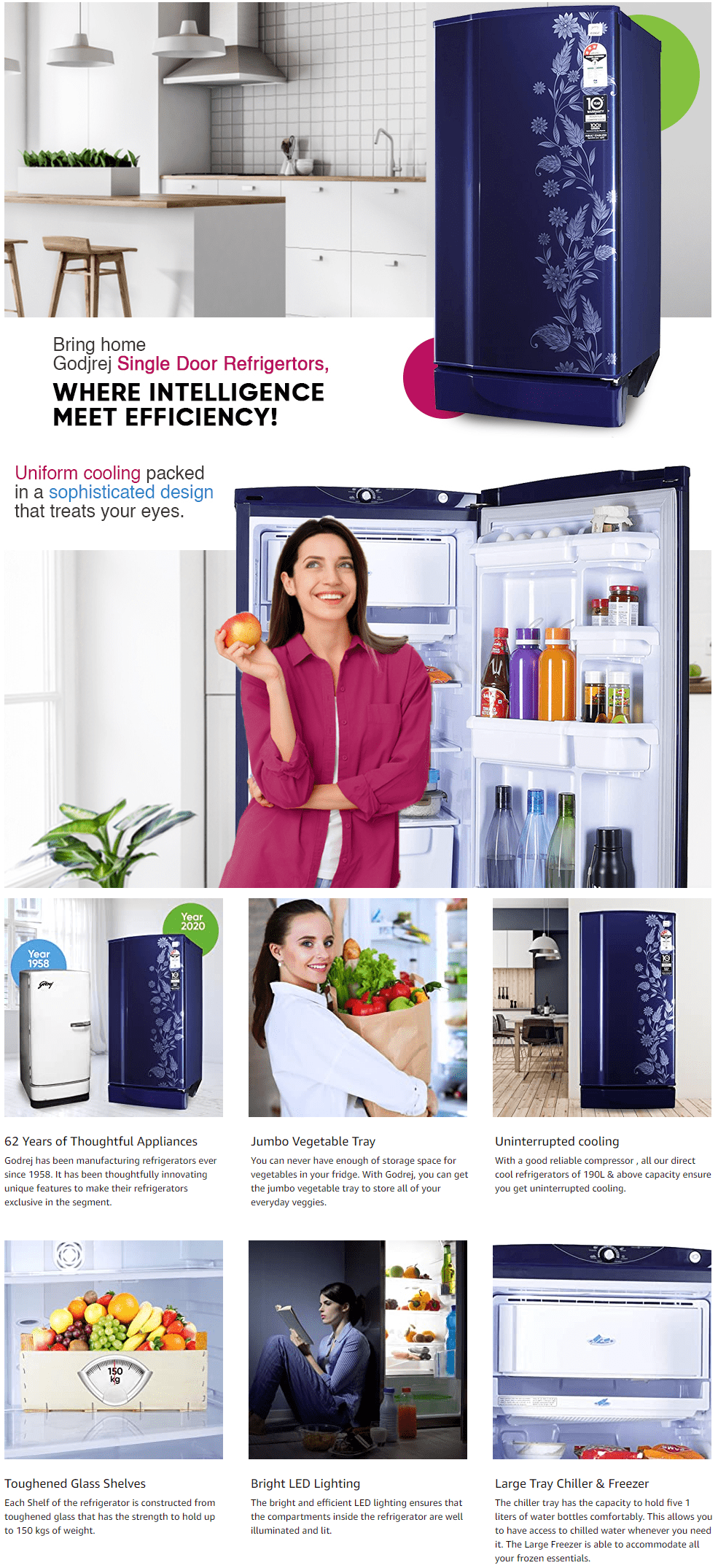 Godrej 190 L 3 Star Inverter Direct-Cool Single Door Refrigerator (RD 1903 PTI 33 DR BL, Royal Drenim)